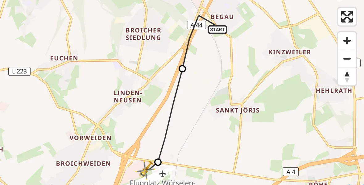 Flugroute Rettungshubschrauber Alsdorf - Aachen-Merzbrück Flughafen, 28 August 2026, 18:02