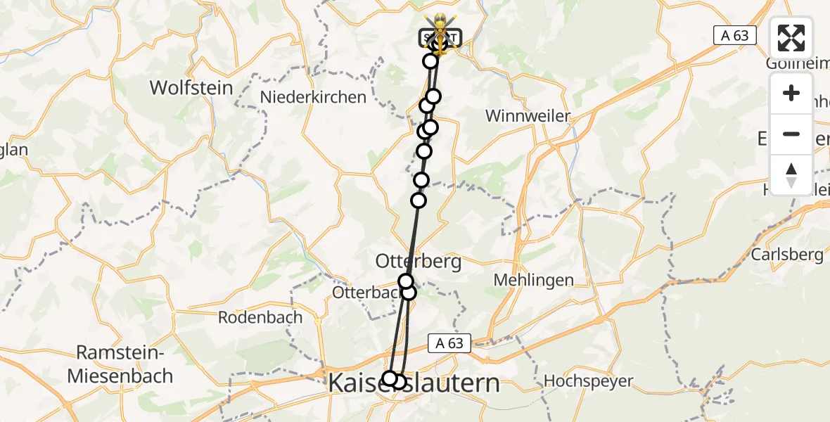 Flugroute Rettungshubschrauber Rockenhausen - Rockenhausen, 28 August 2026, 18:04