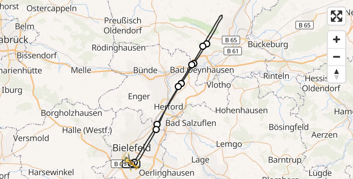 Flugroute Rettungshubschrauber Luftrettungszentrum Bielefeld - Luftrettungszentrum Bielefeld, 28 August 2026, 18:05