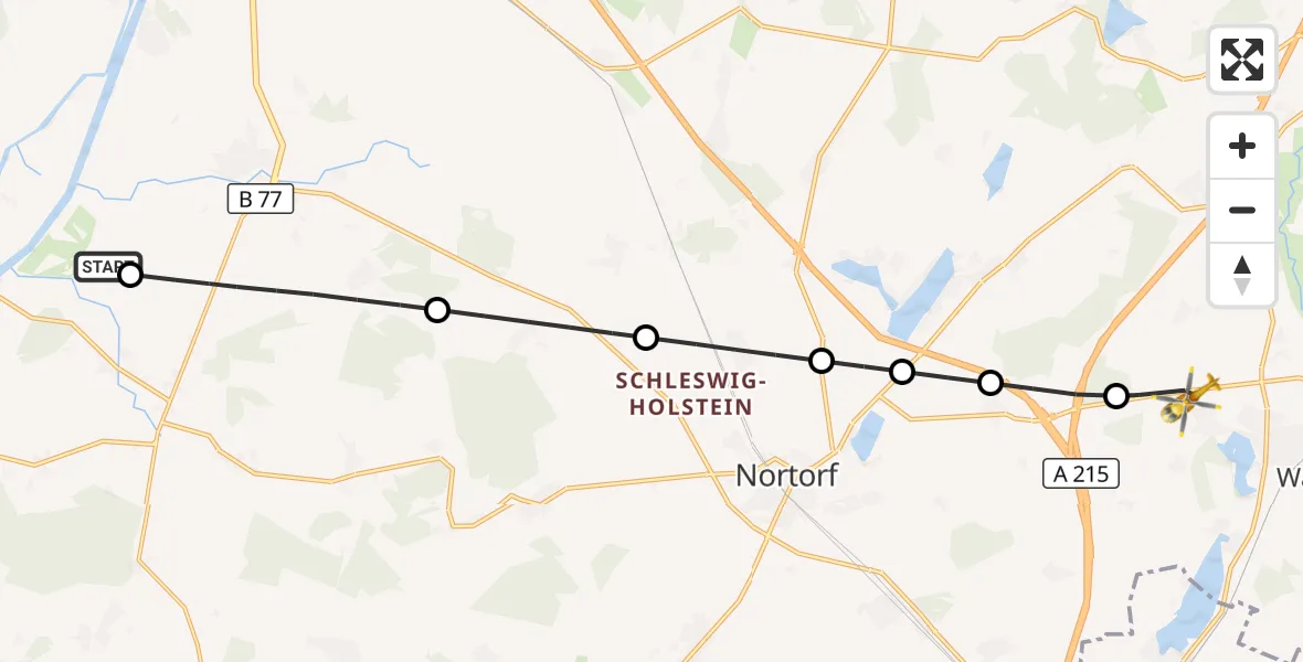 Flugroute Ambulanzhubschrauber Hörsten - Hoffeld, 28 August 2026, 18:13