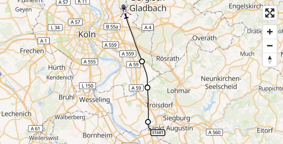 Flugroute Polizeihubschrauber Sankt Augustin - Köln, 28 August 2026, 19:08