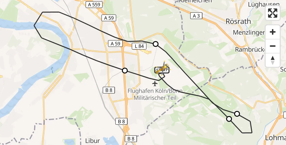 Flugroute Ambulanzhubschrauber Köln Bonn Flughafen - Köln Bonn Flughafen, 28 August 2026, 19:32