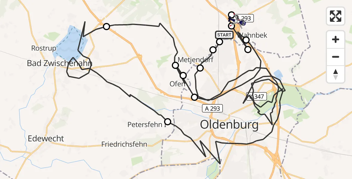 Flugroute Polizeihubschrauber Rastede - Oldenburg Police Hubschrauberlandeplatz, 28 August 2026, 19:44