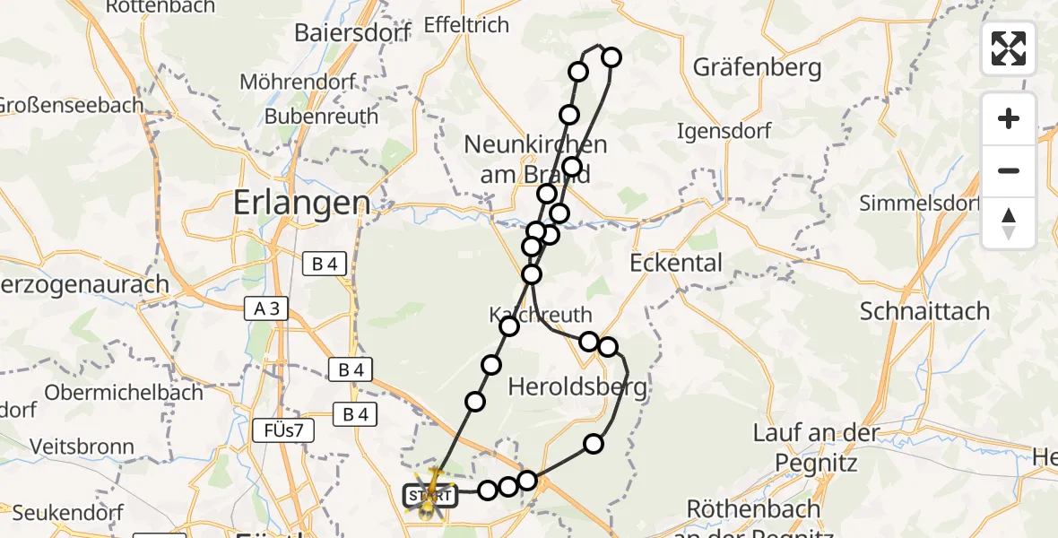Flugroute Rettungshubschrauber Flughafen Nuremberg - Flughafen Nuremberg, 28 August 2026, 20:07