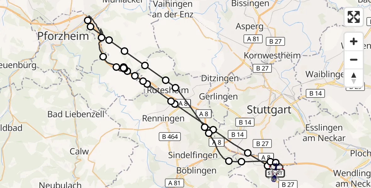 Flugroute Polizeihubschrauber Flughafen Stuttgart - Flughafen Stuttgart, 28 August 2026, 20:37