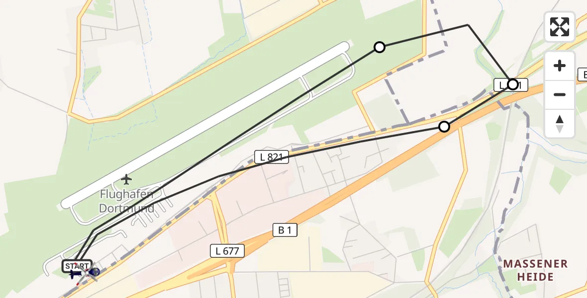 Flugroute Polizeihubschrauber Dortmund Flughafen - Dortmund Flughafen, 28 August 2026, 21:08