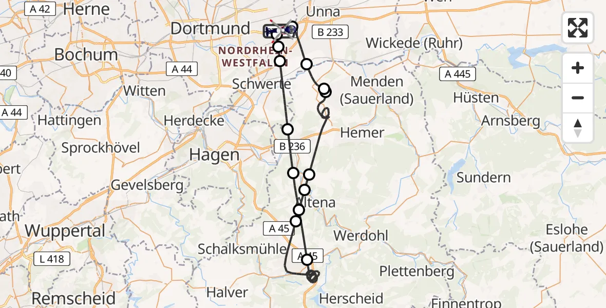 Flugroute Polizeihubschrauber Dortmund Flughafen - Dortmund Flughafen, 28 August 2026, 22:21