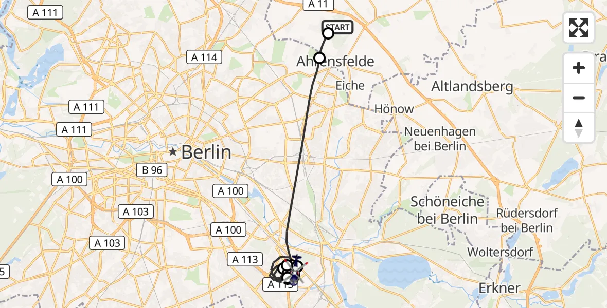 Flugroute Polizeihubschrauber Ahrensfelde Hubschrauberlandeplatz - Johannisthal Flugplatz, 28 August 2026, 22:42