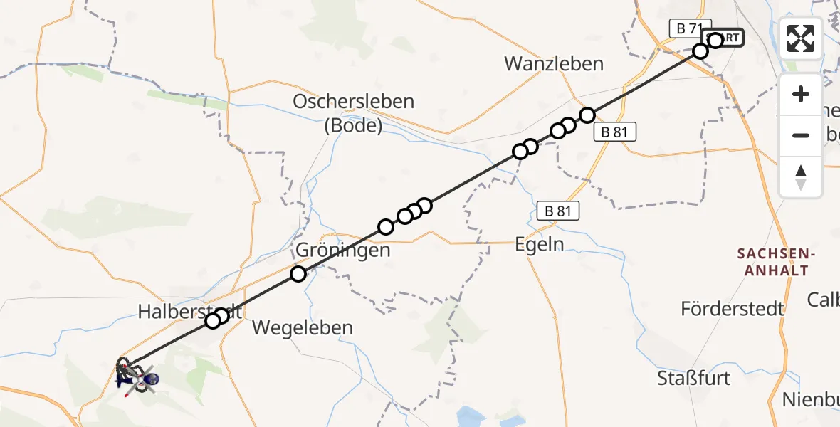 Flugroute Polizeihubschrauber Magdeburg City Flugplatz - Halberstadt, 28 August 2026, 23:55