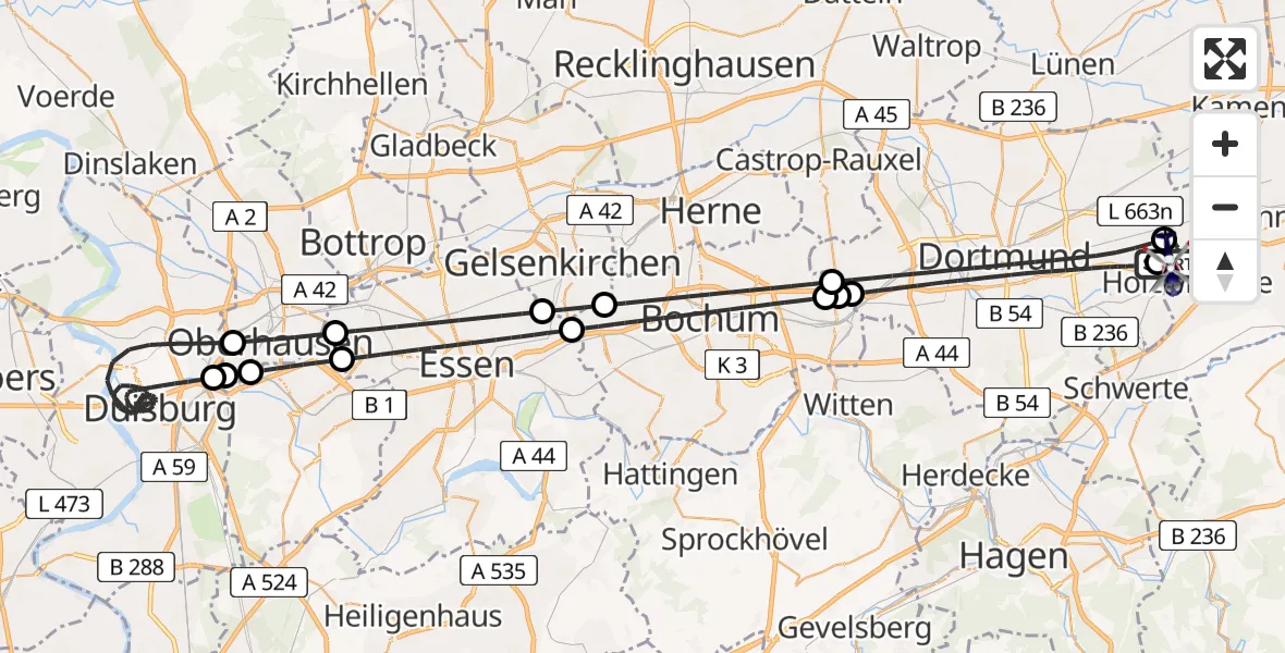 Flugroute Polizeihubschrauber Dortmund Flughafen - Dortmund Flughafen, 29 August 2026, 00:31
