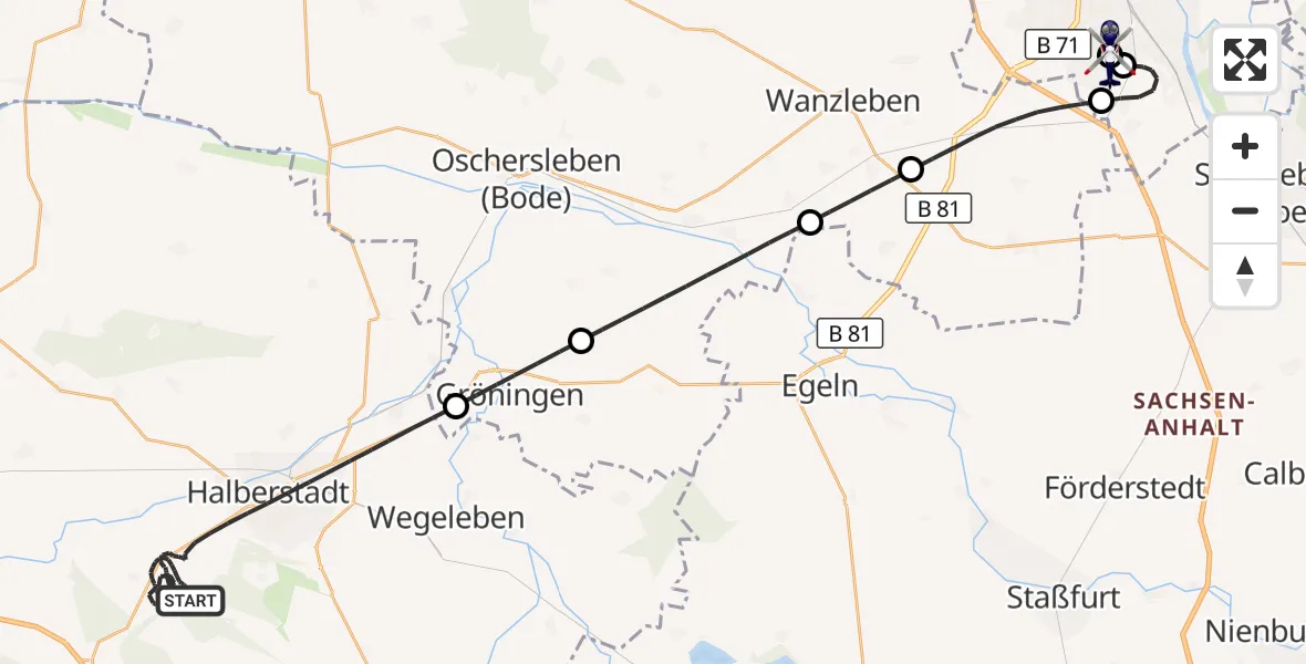 Flugroute Polizeihubschrauber Halberstadt - Magdeburg, 29 August 2026, 00:47