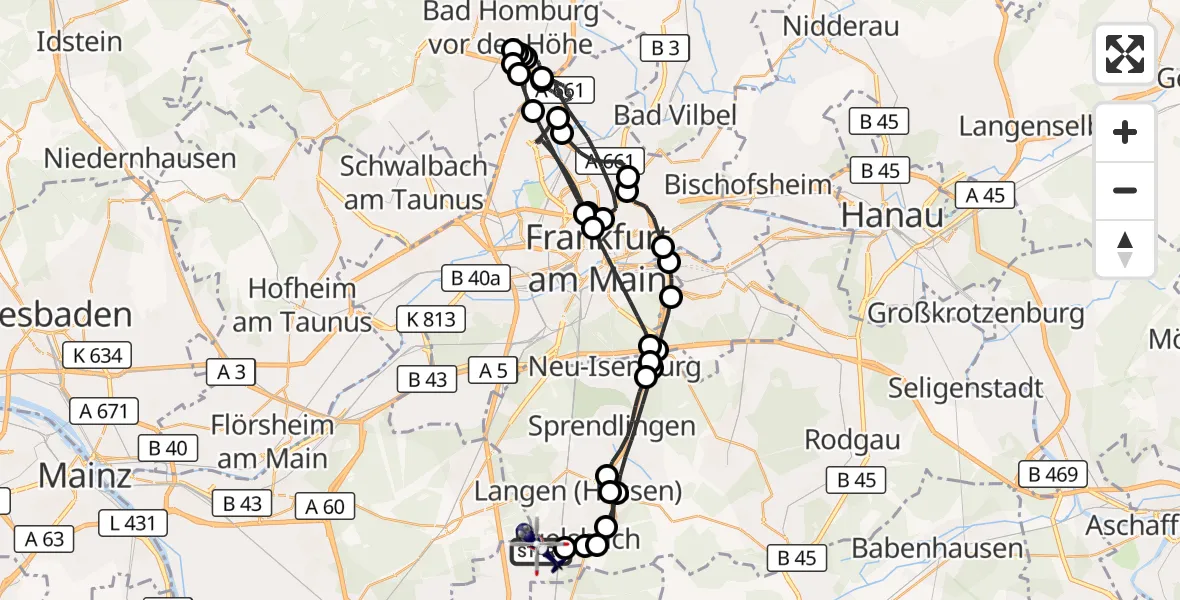 Flugroute Polizeihubschrauber Flughafen Frankfurt-Egelsbach - Flughafen Frankfurt-Egelsbach, 29 August 2026, 01:38