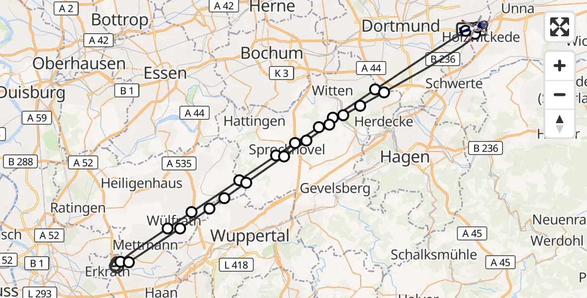 Flugroute Polizeihubschrauber Dortmund Flughafen - Dortmund Flughafen, 29 August 2026, 03:13