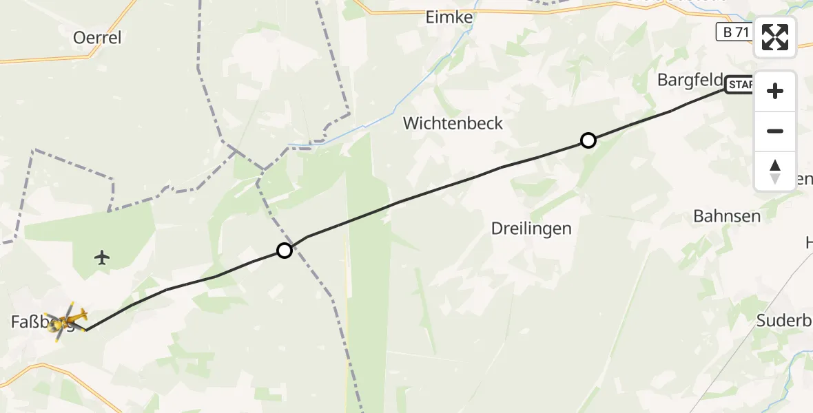 Flugroute Rettungshubschrauber Gerdau - Faßberg, 29 August 2026, 05:48
