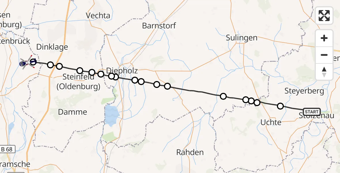 Flugroute Polizeihubschrauber Stolzenau - Badbergen, 29 August 2026, 05:49