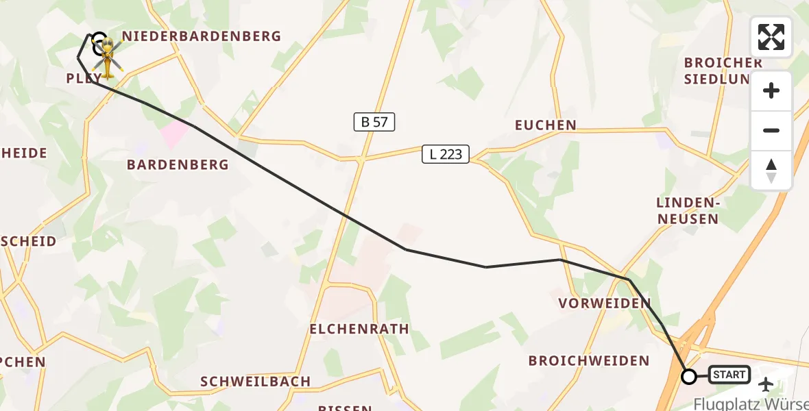 Flugroute Rettungshubschrauber Aachen-Merzbrück Flughafen - Würselen, 29 August 2026, 06:01