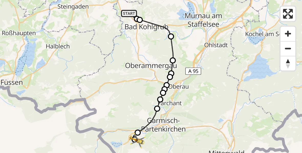 Flugroute Rettungshubschrauber Bad Bayersoien - Brandweg Hubschrauberlandeplatz, 29 August 2026, 06:23