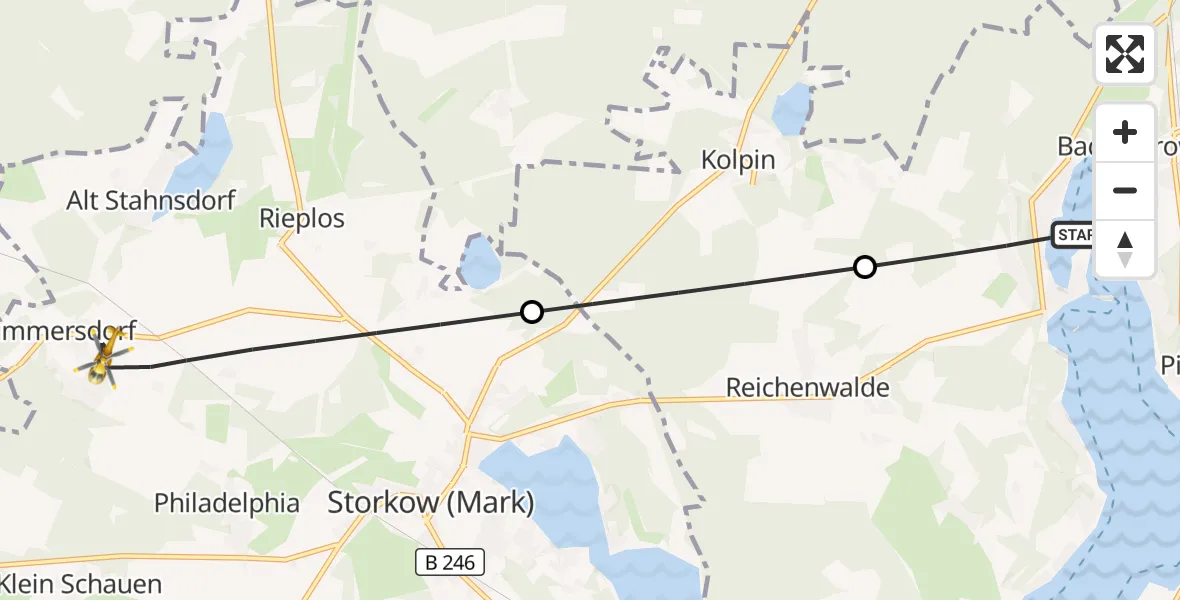 Flugroute Rettungshubschrauber Bad Saarow - Storkow (Mark), 29 August 2026, 06:27