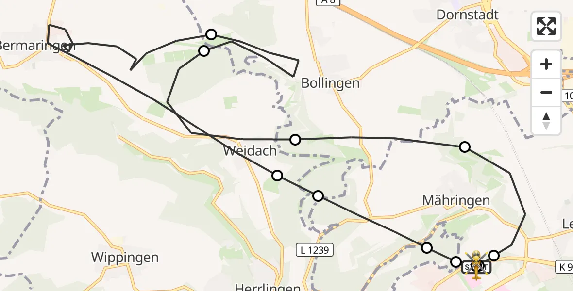 Flugroute Rettungshubschrauber Ulm Military Hospital Emergency - ADAC Air Rescue Station Ulm (Christoph 22), 29 August 2026, 06:45