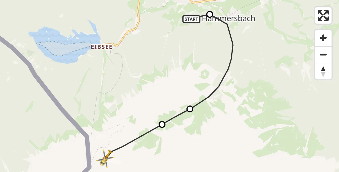 Flugroute Rettungshubschrauber Brandweg Hubschrauberlandeplatz - Grainau, 29 August 2026, 06:45