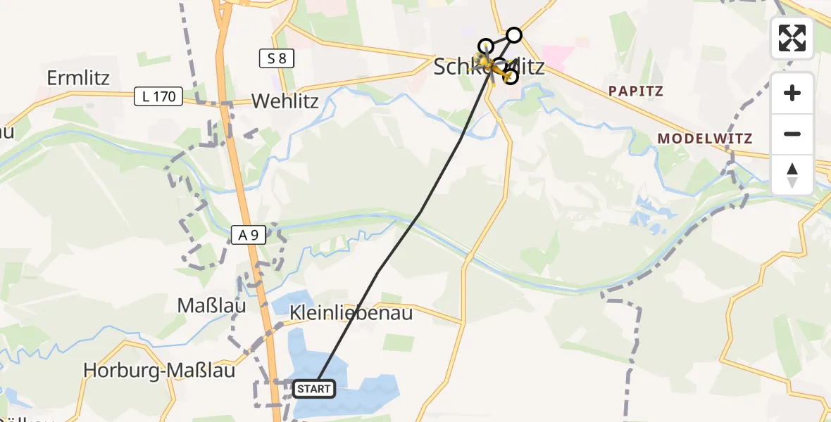 Flugroute Rettungshubschrauber Schkeuditz - Schkeuditz, 29 August 2026, 06:45