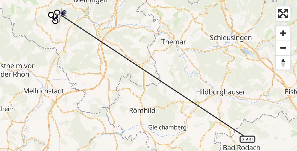 Flugroute Polizeihubschrauber Bad Rodach - Meiningen, 29 August 2026, 06:45