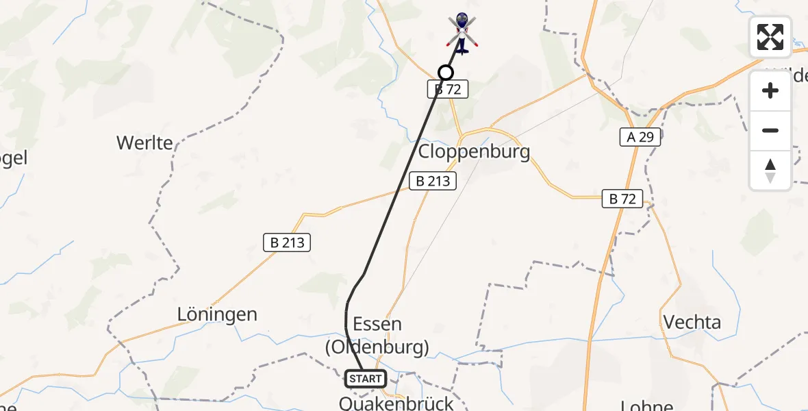 Flugroute Polizeihubschrauber Essen (Oldenburg) - Garrel, 29 August 2026, 06:53