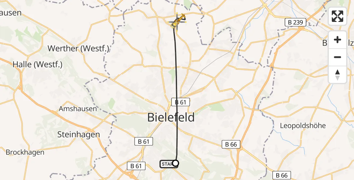Flugroute Rettungshubschrauber Luftrettungszentrum Bielefeld - Bielefeld, 29 August 2026, 06:58