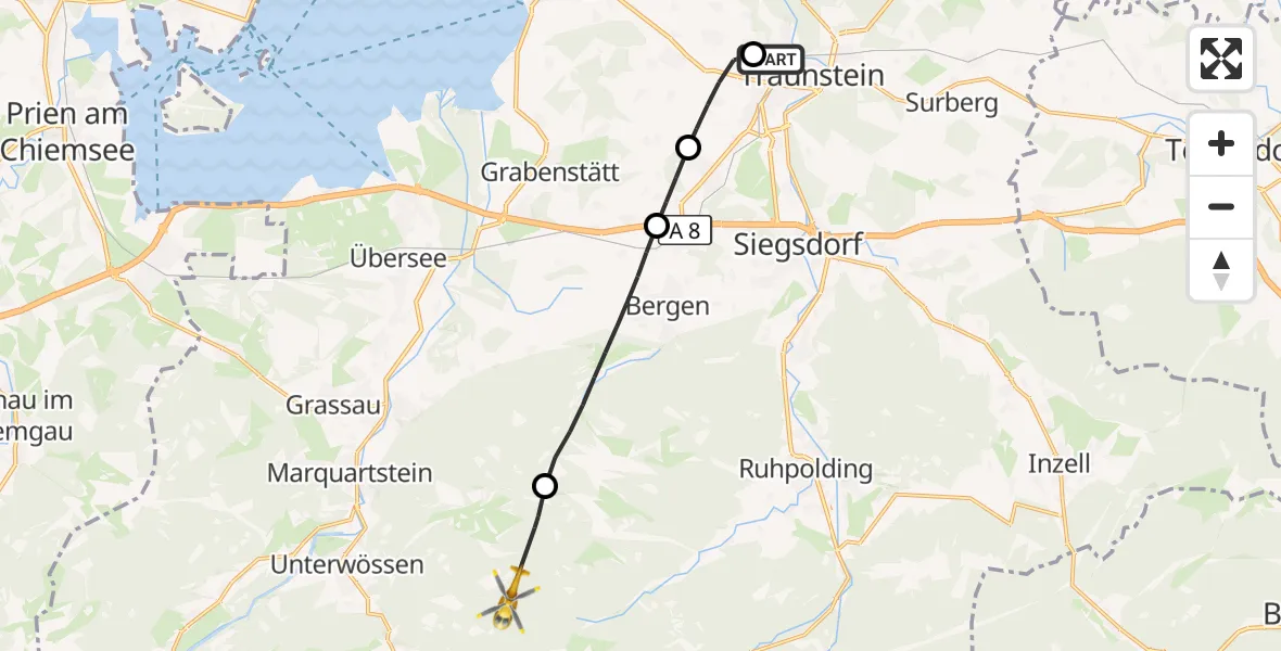 Flugroute Rettungshubschrauber Traunstein Hospital - Ruhpolding, 29 August 2026, 06:58