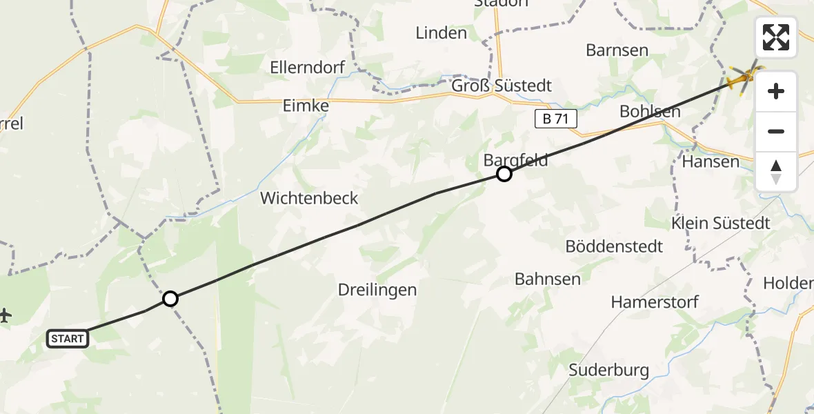 Flugroute Rettungshubschrauber Faßberg - Uelzen, 29 August 2026, 06:59