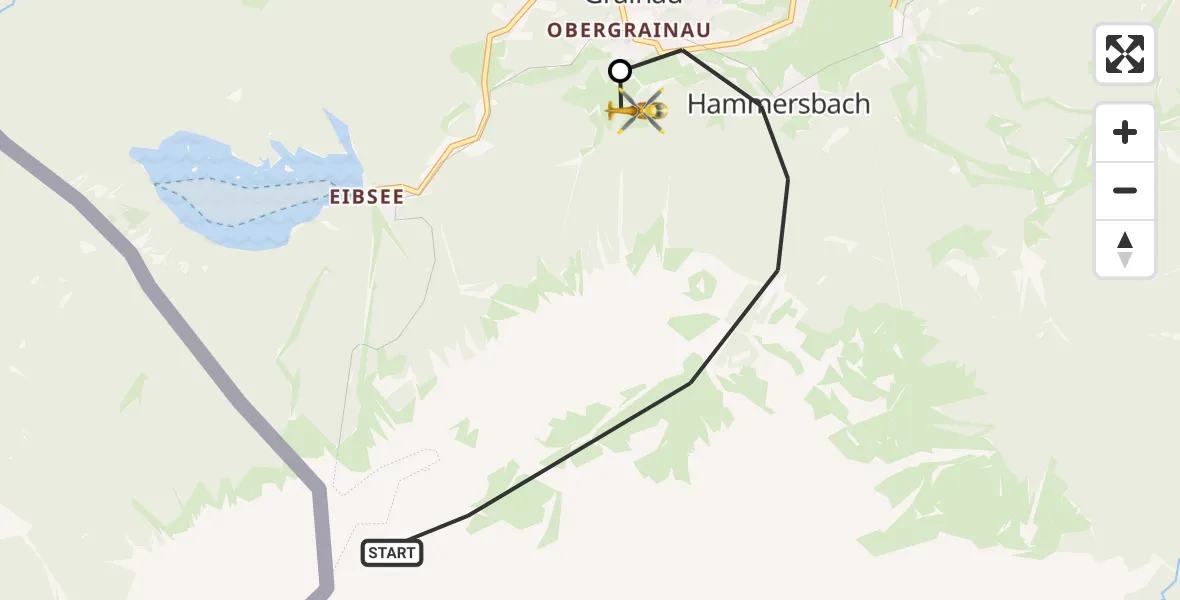 Flugroute Rettungshubschrauber Grainau - Brandweg Hubschrauberlandeplatz, 29 August 2026, 07:04