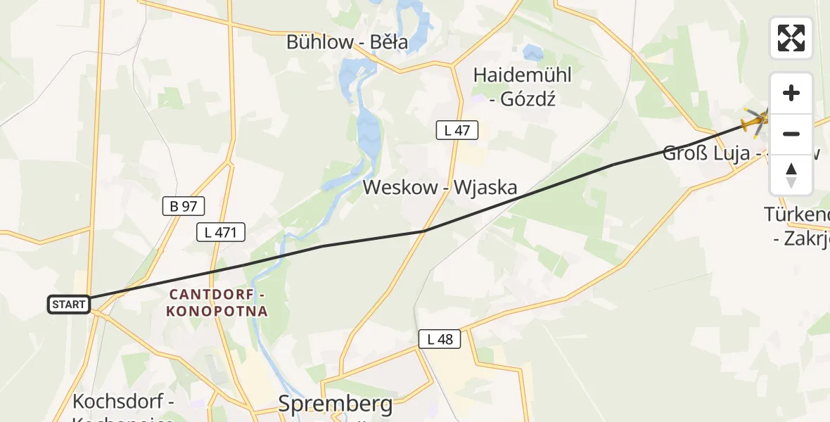 Flugroute Rettungshubschrauber Spremberg - Spremberg, 29 August 2026, 07:07