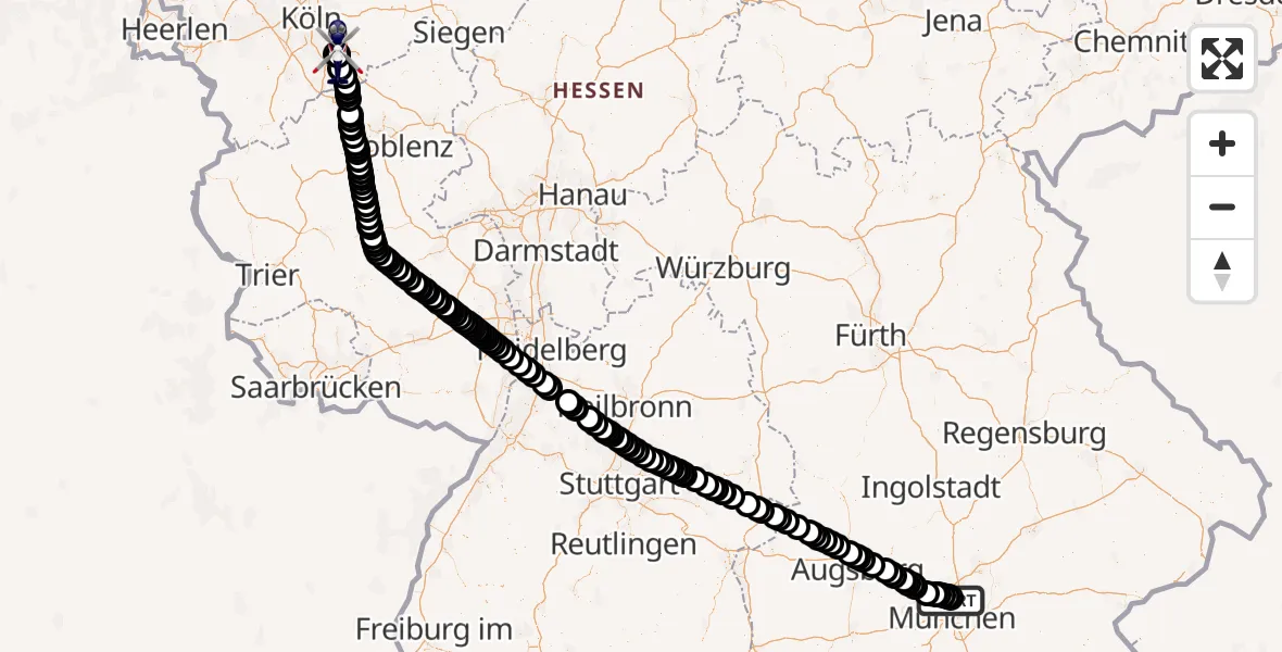 Flugroute Polizeihubschrauber Oberschleißheim - Sankt Augustin, 29 August 2026, 07:29