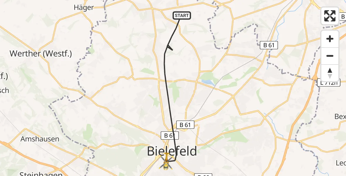 Flugroute Rettungshubschrauber Bielefeld - Bielefeld, 29 August 2026, 07:29