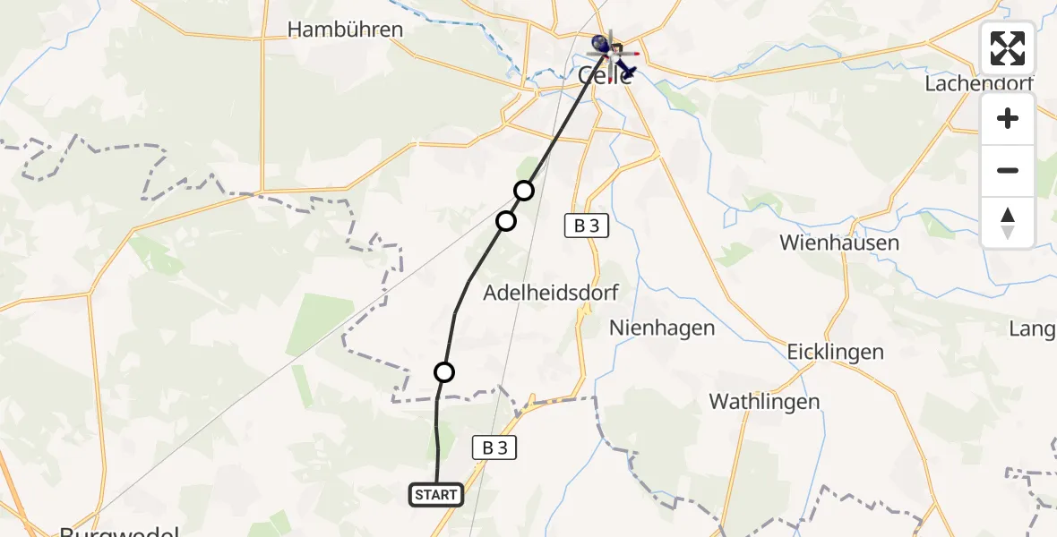 Flugroute Polizeihubschrauber Burgdorf - Celle, 29 August 2026, 07:32