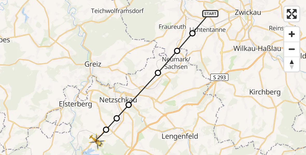 Flugroute Rettungshubschrauber Werdau - Pöhl, 29 August 2026, 07:35