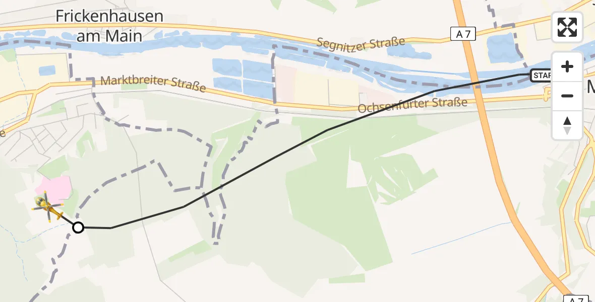 Flugroute Rettungshubschrauber Marktbreit - Ochsenfurt Hospital, 29 August 2026, 07:49