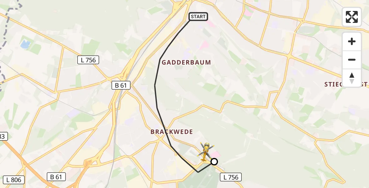 Flugroute Rettungshubschrauber Bielefeld - Luftrettungszentrum Bielefeld, 29 August 2026, 08:01