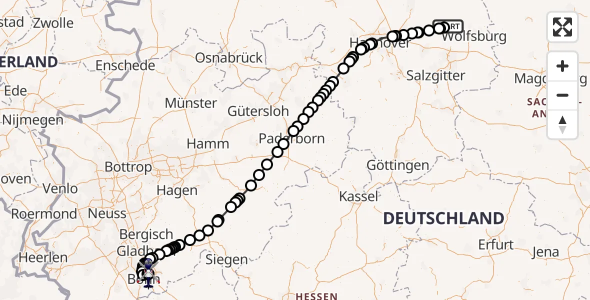 Flugroute Polizeihubschrauber Gifhorn - Sankt Augustin, 29 August 2026, 08:10