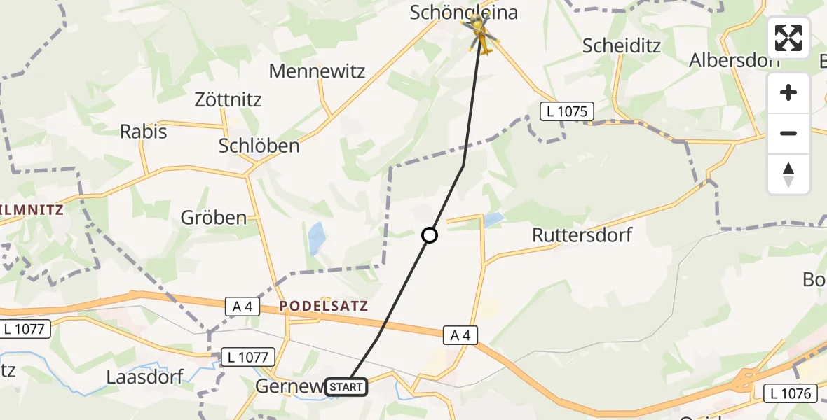 Flugroute Rettungshubschrauber Stadtroda - Schöngleina, 29 August 2026, 08:18