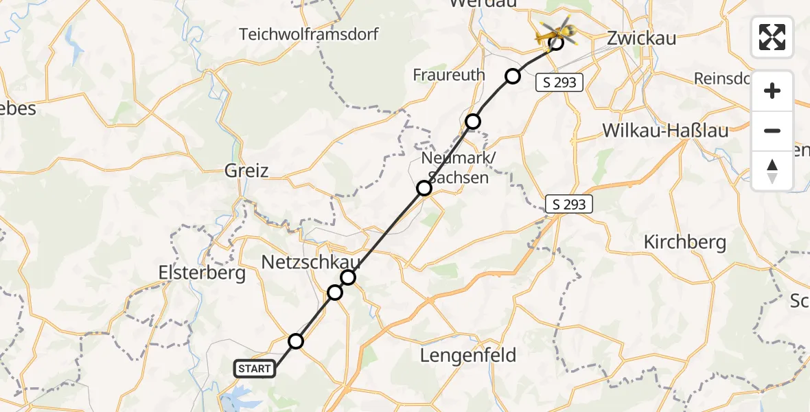 Flugroute Rettungshubschrauber Pöhl - ADAC Air Rescue Station Zwickau Hubschrauberlandeplatz, 29 August 2026, 08:29