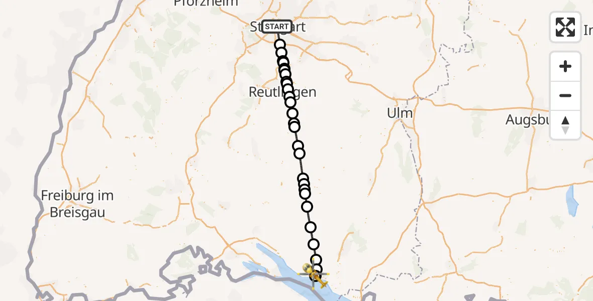 Flugroute Rettungshubschrauber Stuttgart - Friedrichshafen Hospital, 29 August 2026, 08:40