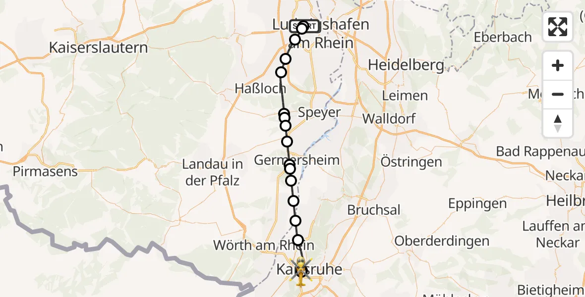 Flugroute Ambulanzhubschrauber Ludwigshafen Accident Hospital - Sankt Vincentius Hospital, 29 August 2026, 08:51