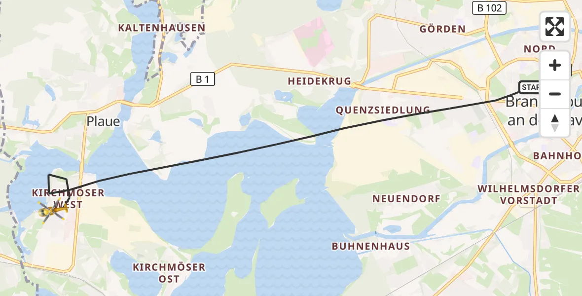 Flugroute Rettungshubschrauber Brandenburg an der Havel - Brandenburg an der Havel, 29 August 2026, 08:51