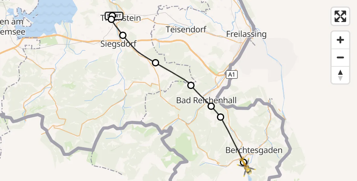 Flugroute Rettungshubschrauber Traunstein Hospital - Schönau a.Königssee, 29 August 2026, 08:54