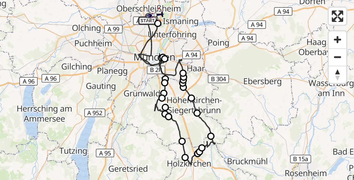 Flugroute Polizeihubschrauber München - Oberschleißheim, 29 August 2026, 09:03