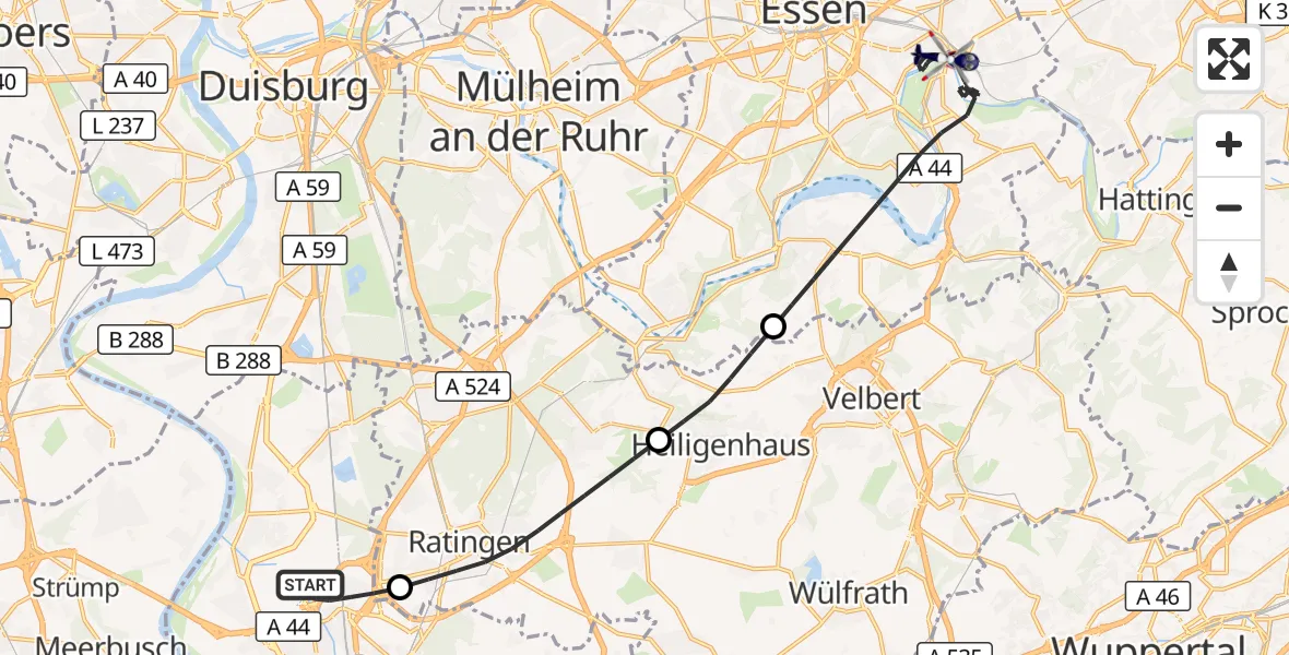 Flugroute Polizeihubschrauber Düsseldorf Flughafen - Essen, 29 August 2026, 09:10
