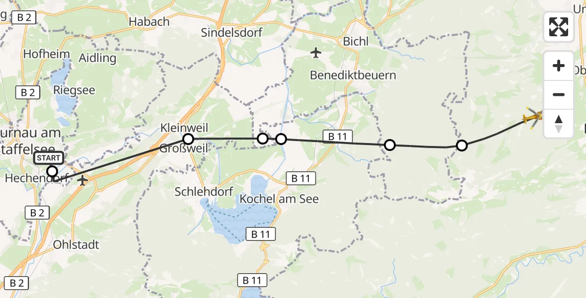 Flugroute Rettungshubschrauber Murnau Accident Hospital - Lenggries, 29 August 2026, 09:11