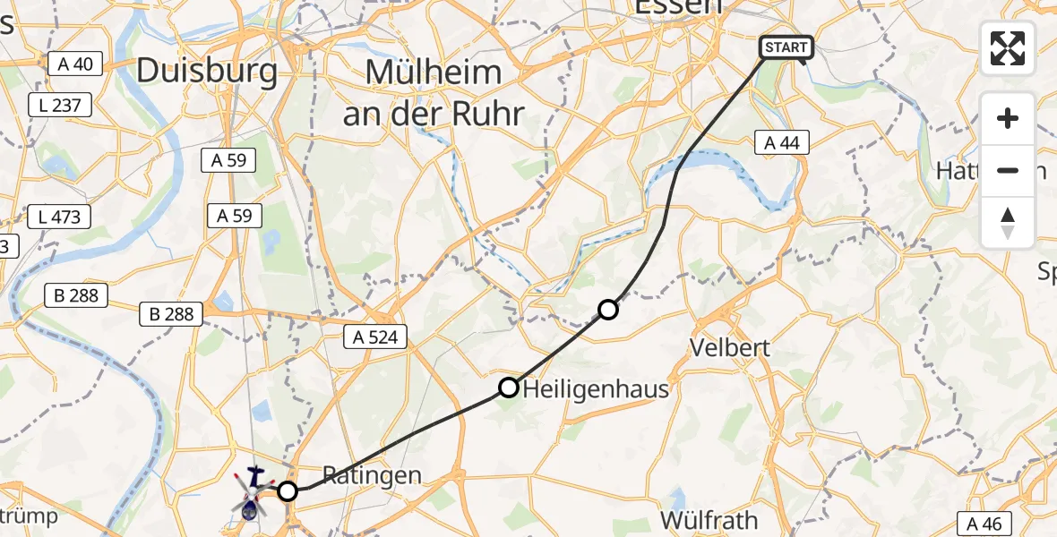 Flugroute Polizeihubschrauber Essen - Düsseldorf Flughafen, 29 August 2026, 09:26
