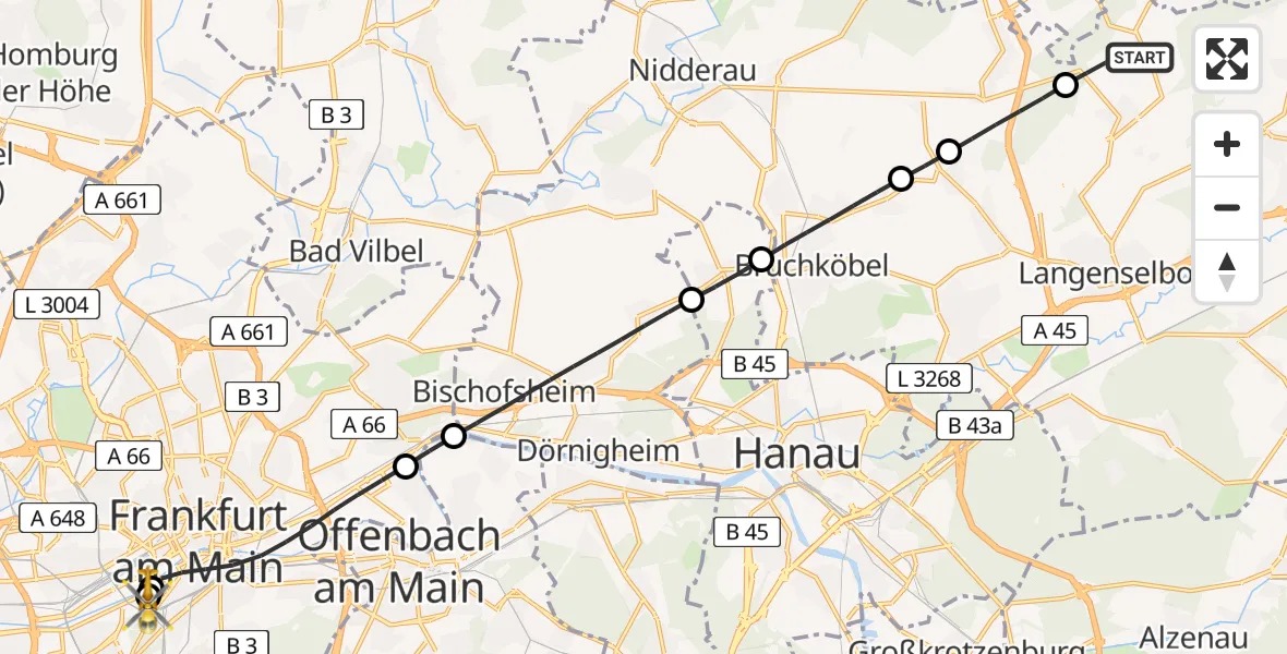 Flugroute Rettungshubschrauber Ronneburg - Frankfurt University Hospital, 29 August 2026, 09:29